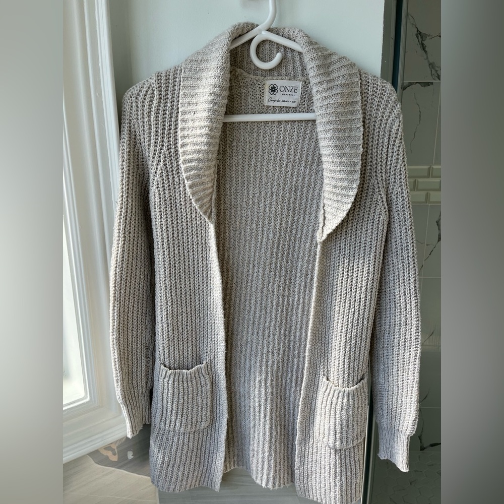 Onze Montreal Metallic Thread Open Front Knit Cardigan